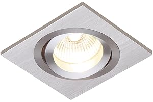 National Lighting TETRA 1 Way Slim Profile Recessed GU10 Adjustable Tilt LED Compatible Mains Voltage Boxed Brushed Silver Recessed Downlight