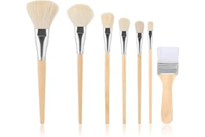 BRUISLARD 7 Pcs Versatile Goat Hair Blending Mop Brushes Mop Brush for Acrylic Painting Blending Brush with Wooden Handle Assorted Size Paint Brushes for Watercolor Oil Painting Face Body Art
