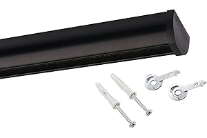 Deco-Raum Gardinenschiene auf Maß Aluminium Innenlauf eckig flach Deckenbefestigung Vorhangstange Flächenvorhang Schiene Innenlaufstange für Vorhänge mit Spannriegel schwarz 140cm Round