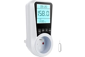 WOTHFAV Wattmètre Prise Compteur d'Énergie, Consommation d'Énergie avec 7 Modes Surveillance, Écran LCD Rétroéclairé, Prise Consommation Electrique pour Économie d'Energie, Surcharges de Protection, 3680W MAX