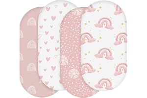 Soarwg Kids Moses Basket Sheets 82X41cm, Baby Bassinet Sheets Pram Sheet Fitted for Boy and Girl, Crib Fitted Sheets Oeko-tex100 Fit for Oval, Hourglass & Rectangle Bassinet 4 Packs Pink/White
