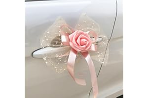 DUORIES Lot de 10 nœuds décoratifs pour voiture de mariage - Fleurs roses - Nœuds prêts à l'emploi - Nœuds d'antenne pour décoration de mariage - Rétroviseur de voiture - Poignée de porte - Fleurs mousseuses
