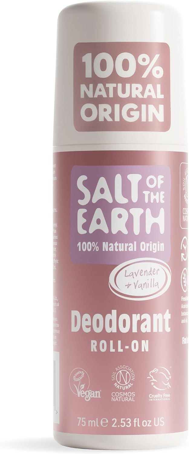 Salt of the Earth - Natural Deodorant Roll On - Lavender & Vanilla - Vegan Formula with Effective Long-Lasting Protection, Made in the UK - Suitable for Women, Men & Kids - 75ml