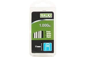 SALKI - Grapas nº 28 de 11mm de Pata - Blister de 1000 Unidades, para Cables de 4,5mm de Diámetro, Compatibles con Grapadoras Manuales y Estándar