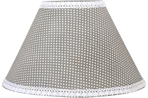 Grafelstein Lampenschirm JONNA, Ø 30 cm, grau weiß Punkte mit Spitzenband, Tischlampe Landhaus, groß, E14 und E27 geeignet