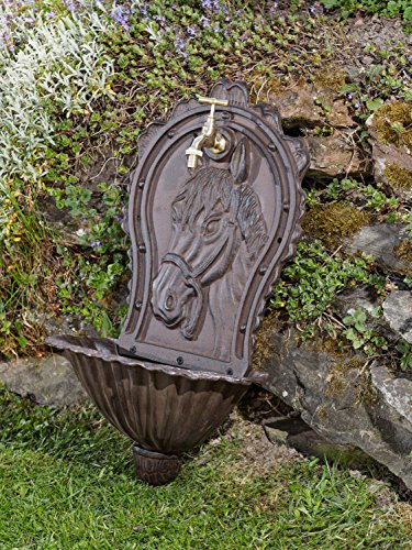 WASCHBECKEN WANDBRUNNEN GARTEN EISEN NOSTALGIE ANTIK STIL PFERD BRUNNEN BRAUN - 2