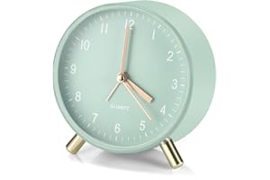Pavlleen Analogue Alarm Clock, No Ticking, Analogue Alarm Clock with Alarm Function and Night Light, Battery Operated Alarm Clock Without Ticking, Quiet Quartz Movement, Portable Travel Alarm Clock
