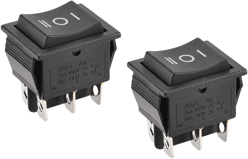 sourcing map 2Pcs DPDT On/Off/On 3 Position Snap Boat Rocker Toggle Switch,Black,AC 20A/125V 16A/250V,for Boat,Household Appliances
