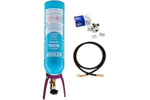 M SHOP ITALIA Reparatur-Set für Kühlschrank / Gefrierschrank / Weinkühlschrank mit Flasche R600a 420 g + Auslaufhahn 1/4" M + Schlauch mit Nadelstift + Kupferrohr + Halterung