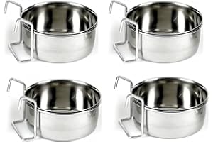 WUNDAPETS 4X QUALITY STAINLESS STEEL HOOK ON COOP CUP PARROT AFRICAN GREY SMALL ANIMAL RABBIT GUINEA PIG PET FEEDING BOWL FEEDER (MEDIUM HOOK ON 250ML X 4 06080)