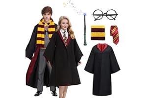Amycute Costume di Wizard, Mantello da Mago, Occhiali da Mago, Bacchetta Magica, Cravatta, Sciarpa, Costume Mago Bambini Adulti per Halloween Natale Carnevale Cosplay (L)