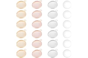 UNICRAFTALE 18 Ensembles 3 Couleurs 16mm Plateau Rond Plat Pendentif Kits de Fabrication 304 Réglages de Cabochon Pendentif en Acier Inoxydable et Cabochons en Verre Transparent Demi-Ronde Métal