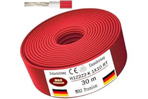 MAS PREMIUM H1Z2Z2-K - Cavo solare H1Z2Z2-K 4, 6 o 10 mm², da 5 a 200 m, cavo solare nero, rosso o blu, montaggio a terra, singolo, fotovoltaico, privo di alogeni, doppio isolamento (H1Z2Z2-K 10, rosso, 30 m)