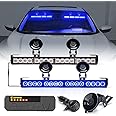 Xprite LED Emergency Traffic Advisor Strobe Dual Light Bar, Windshield Visor Deck Safety Hazard Warning Flashing Lightbars w/ Control Box, for Police Volunteer Firefighter Vehicles Trucks - Blue