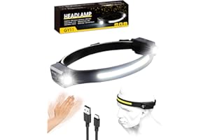 TRONGLE Stirnlampe LED Wiederaufladbar, Superhell 1200 Lumen Sensor Stirnlampe, 2 Spot Light 230° COB kopflampe mit 5 Lichtmodi, 12 Stunden Laufzeit, IPX4 Wasserdicht, Perfekt zum Joggen, Campen(1 Stück)