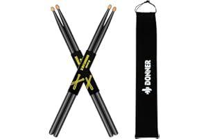 Donner 5A Drum Sticks Maple Wood Drumsticks 2 Pair with Carrying Bag-Black