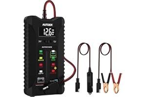 Tester di batteria AUTDER - Voltmetro digitale 12V 24V e analizzatore del sistema di carica dell'alternatore con display LCD e indicazione LED - 2 modalità