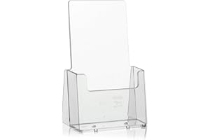 Standfester DIN Lang Flyerständer der Marke taymar als transparenter „trifold“ Flyerhalter, Tisch-Prospekthalter, Prospektständer, glasklarer Tischprospektständer für DL Flyer und DIN A6 Postkarten