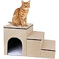 Qpets® 3-in-1 Multi-Purpose Small Pet Steps with Storage & Play Area & Comfortable Nap Spot, Easy Assembly Cat House Puppy House