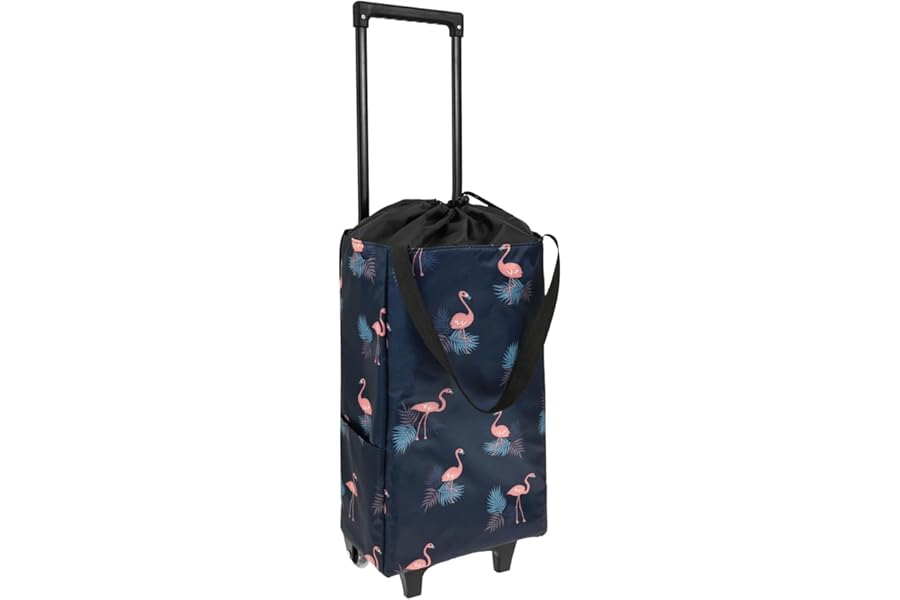 Foldable Lightweight Shopping Trolley with Wheels, Waterproof Oxford Cloth Rolling Bag Portable Handheld Bag, Reusable Large Capacity Handbag for Grocery Shopping and Travel(Flamingo)