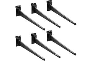 ALFFUN Slatwall Messerregalhalterung mit Lippe, 30,5 cm, Metall-Slatwall-Halterungen, Haken, robuste Regalhalterung, Lamellenwand-Zubehör für Garage, Display, Wandorganisation, Schwarz, 6 Stück