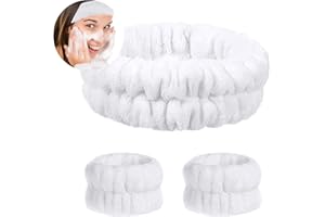 CICIING 3 Poignets de Lavage Spa, Poignets de Maquillage Absorbants, Bandeau de Soin Elastique pour Lavage du Visage (Blanc)