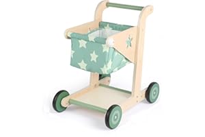 Asweets 2En1 Trotteur en Bois pour Bébé, Poussette pour Poupée, Chariot de Courses pour Garçons et Filles, Jouet d'Apprentissage Assis-Debout pour Tout-Petits (Vert)