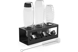‎HOMMAND HOMMAND Flaschenhalter für SodaStream Crystal und Emil Flaschen, Edelstahl Flaschenhalter Abtropfgestell Abtropfständer für 3 Flaschen, mit Silikonschutzringe Abtropfschale und Deckelhalter Schwarz