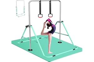 FBSPORT Barre de Gymnastique Enfant Pliable avec Hauteur Réglable Et Anneaux, Barre de Gym Intérieur Exterieur pour Junior Enfants à Domicile