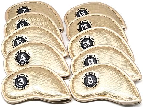 Debonice PU Leather Iron Head Covers Golf Club Headcover Water-resistant Material with Velcro Lock-in Design Fit For Most Irons (Gold)