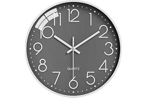 LiRiQi Nowoczesny kwarcowy zegar ścienny, 30 cm, bez odgłosów tykania, zegar ścienny z cyframi arabskimi, okrągły zegar ścienny dla dzieci, do dekoracji salonu, kuchni, biura, sypialni, szary
