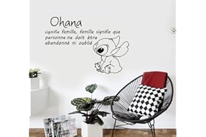 EWDSQS Décalcomanie Ohana "Familial et Chaleureux" - Stitch et Message "Personne n'est Oublié" - Décoration Intérieure pour Chambre, Salon, Espace Familial (45x66cm)