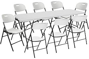 ORION91 Conjunto Plegable Mesa 240cm y 8 Sillas con Asa Blanco Catering O91