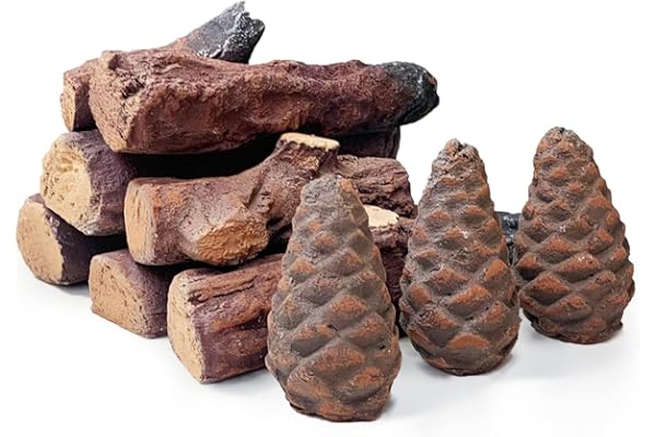 heyfurni Lot de 10 bûches décoratives en céramique pour cheminée au bioéthanol-pour intérieur et extérieur-avec Inserts à gaz ventilés-sans Ventilation…