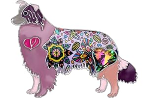 WEVENI Emaille Strass Border Collie Hund Brosche Pins Schmuck für Frauen Mädchen Kleid Schal Zubehör Geschenk