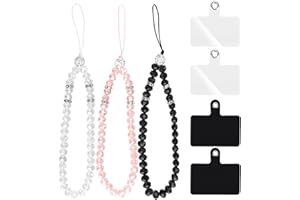 JUGNAW Zestaw 3 kryształowych koralików smyczy do telefonu komórkowego i 4 szt. Zapasowe łatki na smycz na telefon z metalowym pierścieniem do bezpiecznego przenoszenia smartfona Pasek na rękę, taglia