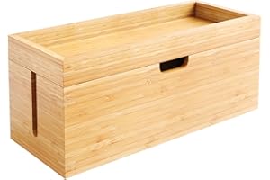 Kabelbox & Aufbewahrungsbox mit Deckel aus Bambus Holz, Kabelmanagement Organizer Box- verstaut sicher Kabel & vermeidet Kabelsalat – plastikfrei & robust mit praktischer Ablagefläche – KD Essentials