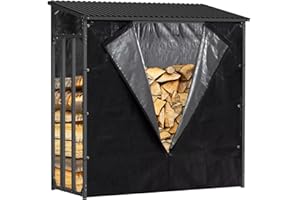 Gardiun Leñero Exterior Wood Shed III 185x70x185cm Acero Galvanizado, Cubierta Impermeable, Lona Protectora y Soporte Inferior