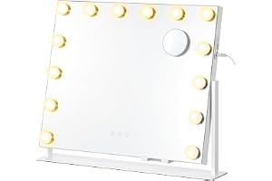 Songmics Sminkspegel med belysning, kosmetisk spegel med 14 LED-lampor, med laddningsportar, pekkontroll, 3 ljusfärger, dimba