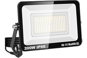 RIGIDON Faretto LED da Esterno con Spina, 1x 200W 20000LM Fari di Sicurezza, Proiettore Led, Faretti lampada Per Giardino Cortile Garage Parete Officina Patio, IP66 Impermeabile 3000K Bianco Caldo