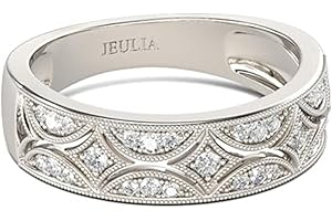 Jeulia 925 Sterling Silver Rings Milgrain Round Cut Women's Band Anniversary Promise Rings with Jewelry Box for Her Women Girls