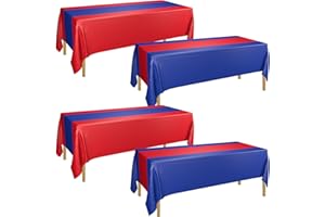 PTECDROTS 4 Pcs Blue and Red Tablecloth Table Runner Waterproof Disposable Rectangle Table Cover for Birthday Graduation Party Red and Blue Party Decorations, 130 x 220cm