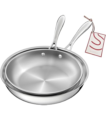 Inqibee Padella a tre strati in acciaio inox con coperchio, padella piccola, padella a induzione, lavabile in lavastoviglie e utilizzabile in forno