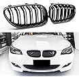 YIUBCZOQI E60 E61 Kidney Black Front Kidney Grille for BMW 5 Series E60 E61 M5 Grill Glossy Double Slats Grill 2003-2009
