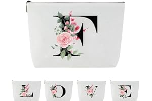Blisswave Trousse de Toilette A-Z, Cadeaux Personnalisés pour Femmes, Fille, Maman et Amies, Noël, Anniversaires, Petite Trousse Maquillage Rose Élégante et Mignonne, Ornée de Vos Initiales (Blanc)