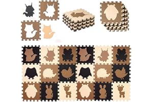KOKOBOX Tappeto Puzzle Bambini (18pz 30 * 30cm) Tappeto Gioco Bambini Recinto Numeri Lettere Animali Tappeti Tappetini Neonato Gattonamento Tappeto EVA Gomma Bambini Tatami - Animale Colorati
