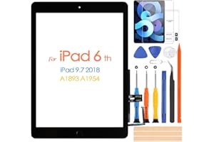 ‎ARSSLY ARSSLY New iPad 6 2018 9.7 Inch A1893 A1954 Touch Screen with Home Button, Glass Panel with Tempered Film Repair Kit (No LCD Display, Black)