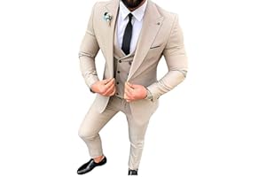 BOTONG Trajes de solapa de muesca de ajuste delgado para hombre, 3 piezas, de un solo pecho, para boda, esmoquin, trajes de graduación, chaqueta, chaleco y pantalones