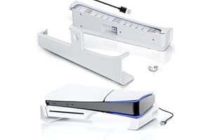 BRHE Support horizontal pour console PS5 Slim/Pro avec 4 ports USB et coussinet en mousse antidérapant, compatible avec les accessoires PS5 Slim Stand (Blanc)