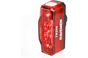 RAVEMEN TR250 250 Lumen Luce Posteriore per Bici 6 Modalità Notte e Giorno, Ideale per viaggi su strada e Urbano Ciclismo, USB-C Ricaricabile Impermeabile IPX6 Campo visivo di 280°